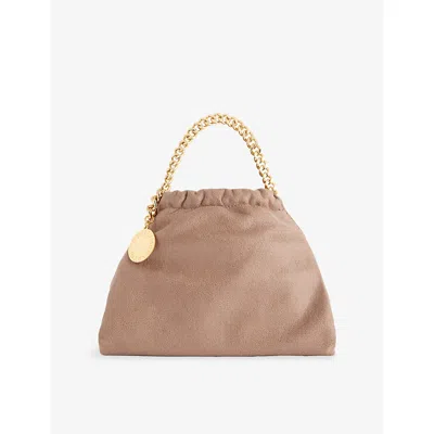 Stella Mccartney Mini Falabella Metallic Faux Leather Drawstring Crossbody Bag In Green