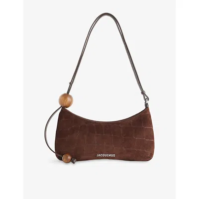 Jacquemus Crocodile-effect Suede Handbag With Adjustable Leather Strap In Brown