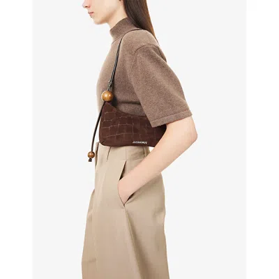 Jacquemus Crocodile-effect Suede Handbag With Adjustable Leather Strap In Brown