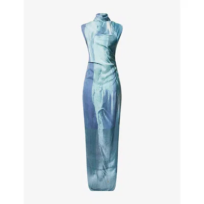 Jean Paul Gaultier Satin Dress Asymmetric Neckline In Blue