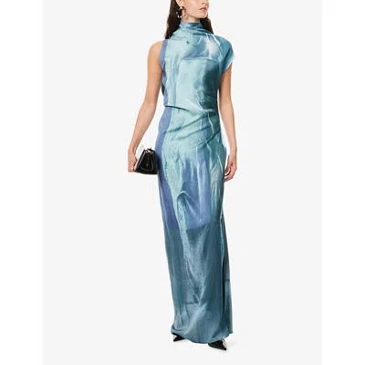 Jean Paul Gaultier Satin Dress Asymmetric Neckline In Blue