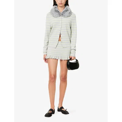 Niihai Womens Grey Mary Kate Striped Knit Cardigan In Gray