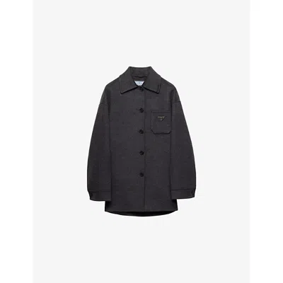 Prada Single-breasted Double Cashwool Caban Jacket In Gray