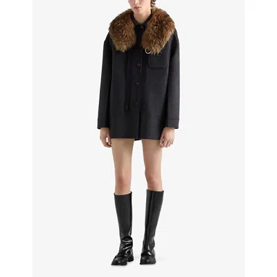 Prada Single-breasted Double Cashwool Caban Jacket In Gray