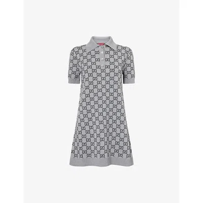 Gucci Gg Wool Dress With Ribbed Profiles In Brown