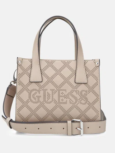 Guess Factory Forber Perforated Logo Mini Tote In Gray