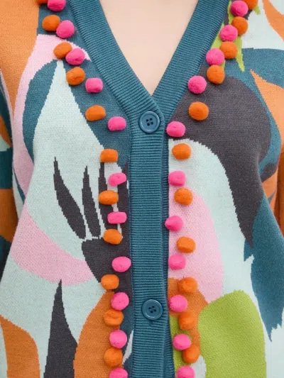 Never Fully Dressed Graphic-print Pom-pom Cardigan In Multi