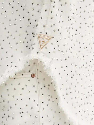 Guess Usa Frayed Denim Jacket In White