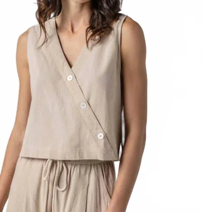 Lilla P Cross Front Sleeveless Top In Flax In White
