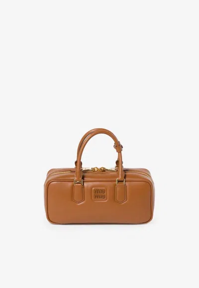 Miu Miu Arcadie Large Leather Top-handle Bag In Brown