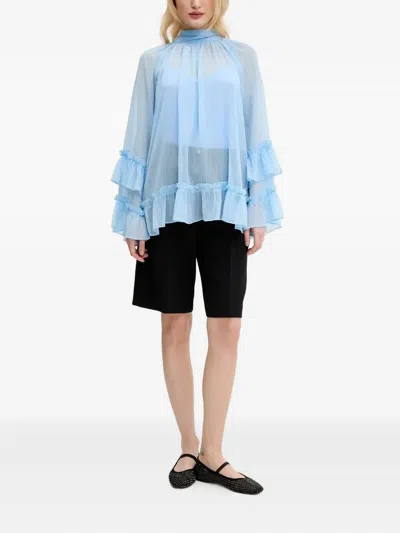 Never Fully Dressed High-neck Ruffled Top In Blue