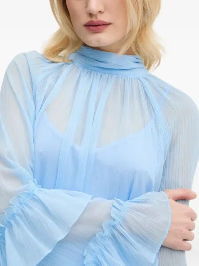 Never Fully Dressed High-neck Ruffled Top In Blue