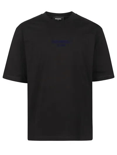 Dsquared2 Men Black Crewneck T-shirt With Logo Lettering On The Front In Cotton Man In Black