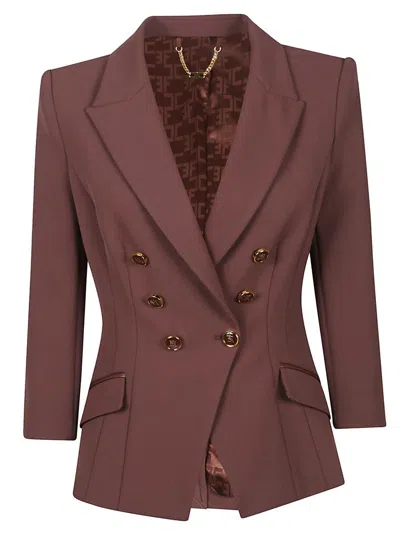 Elisabetta Franchi Structured Double-breasted Jacket Gold Buttons In Brown