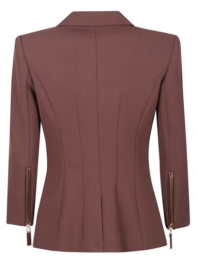 Elisabetta Franchi Structured Double-breasted Jacket Gold Buttons In Brown