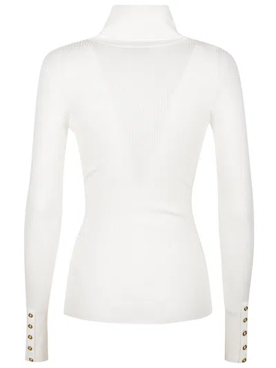 Elisabetta Franchi White Turtleneck Sweater With Logo Plaque On The Front In Silk Blend Woman In White