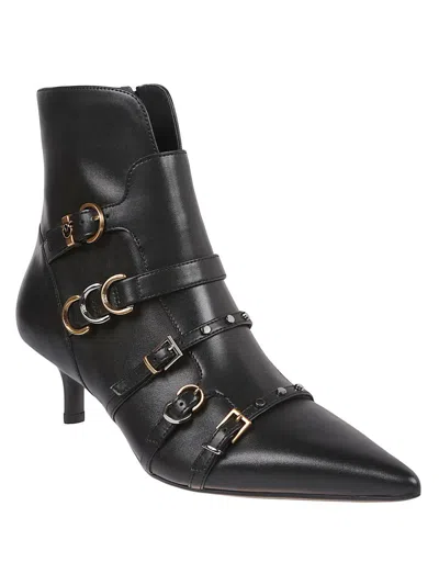 Pinko Buckle-detail Pointed-toe Boots In Black