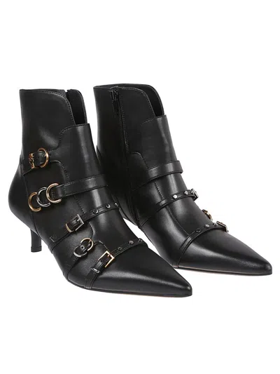 Pinko Buckle-detail Pointed-toe Boots In Black