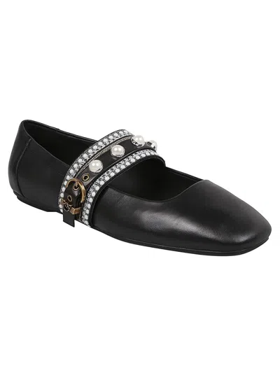 Pinko Leather Ballerinas In Black