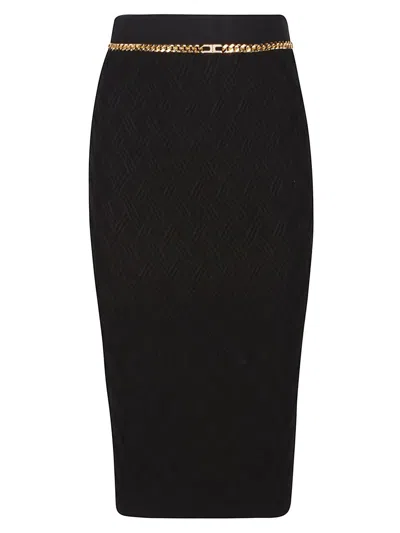 Elisabetta Franchi Black Diamond Knit Skirt With Jewel Detail In Black