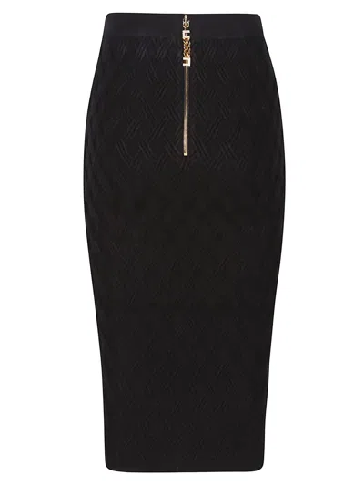 Elisabetta Franchi Black Diamond Knit Skirt With Jewel Detail In Black