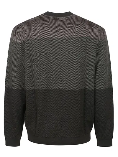Emporio Armani Virgin Wool Jumper With Micro Jacquard Op-art Diamonds In Black
