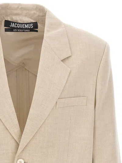 Jacquemus Titolo Linen And Wool Single-breasted Blazer In Beige