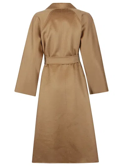 Max Mara Beige Virgin Wool Wrap Coat With Classic Lapel In Brown