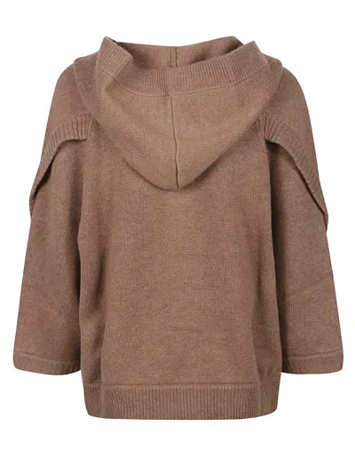 Max Mara Knitwear Hooded Cardigan With Button And Ribbed Hem In Brown