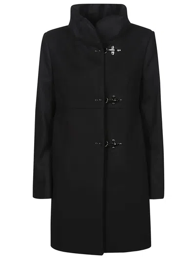 Fay Classic Tailored Mid-length Coat With Structured Fit In Black