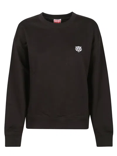 Kenzo Tiger Patch Cotton Sweatshirt In Black