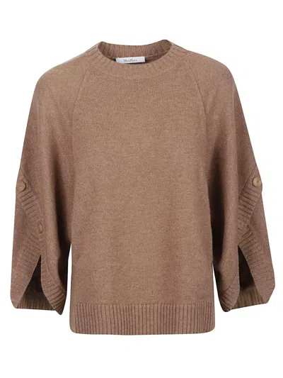 Max Mara Knitwear With Button Detail And Raglan Sleeves In Brown
