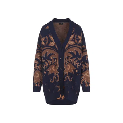 Etro Wool Cardigan In Blue