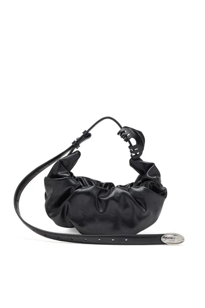 Diesel Grab-d S-small Scrunched Hobo Bag In Shiny Pu In Black