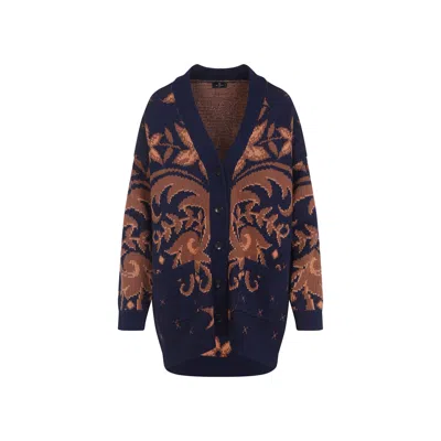Etro Wool Cardigan In Blue