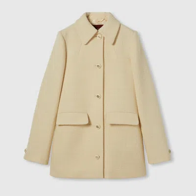 Gucci Textured Wool Tweed Coat In Neutral