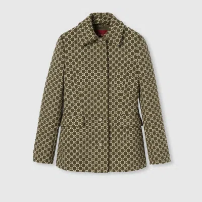 Gucci Monogram Patterned Cotton Blend Jacket In Green