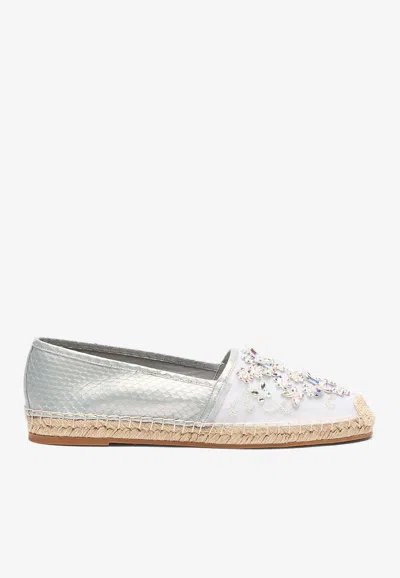 René Caovilla Eden Ivory Ayers Leather Espadrilles With Crystals 10 In White