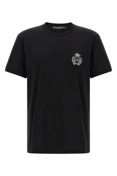 Dolce & Gabbana Black Cotton Heraldic Patch T-shirt