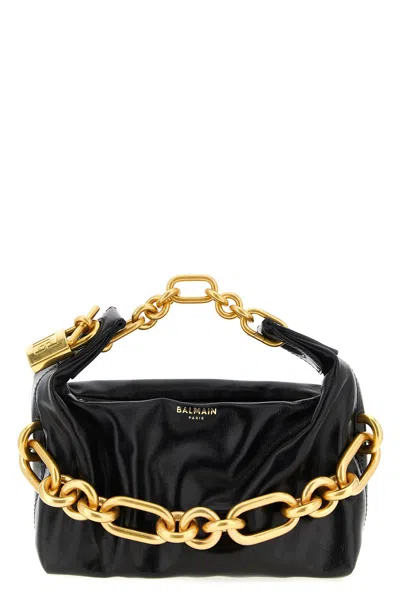 Balmain Sync Black Mini Handbag With Chain-link And Logo Plaque In Leather Woman In Black