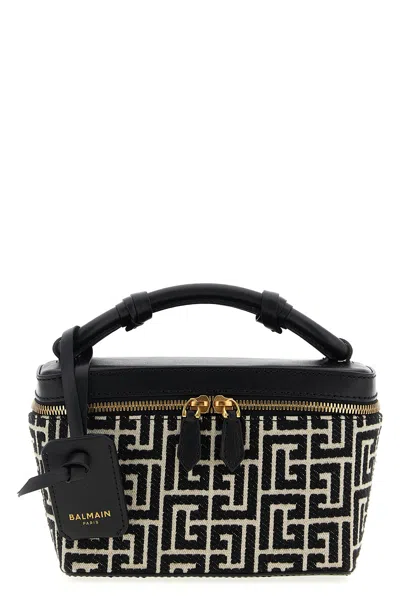 Balmain B-army Vanity Case In Monogrammed Canvas And Leather In Black