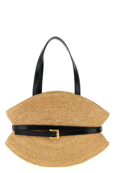 Balmain Medium Structured Shoulder Bag With Woven Texture In Nude