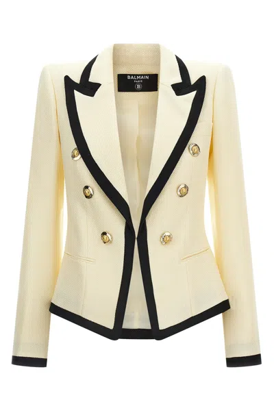 Balmain Maxi Shoulder Strap Blazer In Yellow