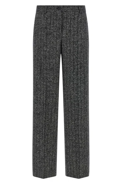 Dolce & Gabbana Wool Trousers With Textured Fabric And Pockets In Multi