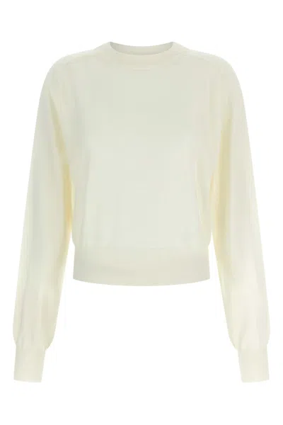 Jacquemus White Crew Neck Sweater With Back Logo In Merino Wool Woman In White