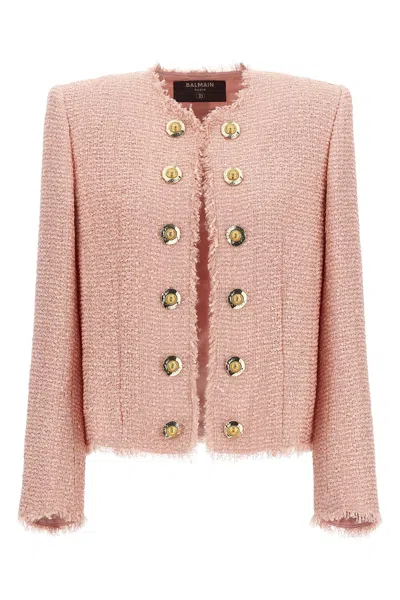 Balmain Edge-to-edge Sequin Tweed Jacket In Pink