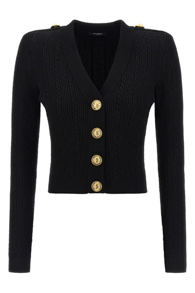 Balmain Black Twisted Knit Long-sleeved Cardigan Women