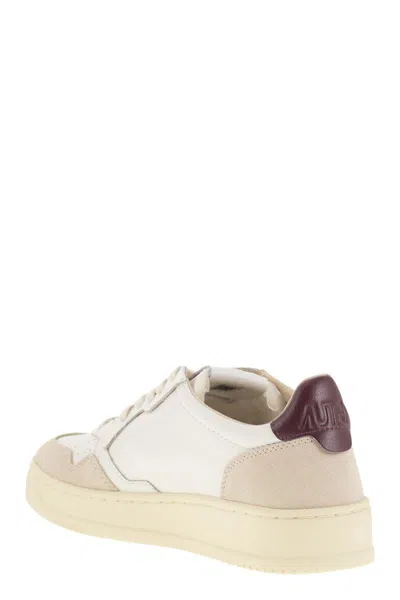 Autry Medalist Low Sneakers In White And Burgundy Suede And Leather In White