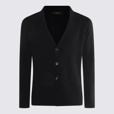 Zanone Crewneck Sweater With Front Pockets And Notched Lapel In Black