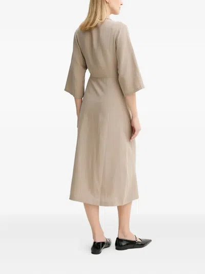 Samsoe & Samsoe Wrap-effect Quarter-sleeve Midi Dress In Brown